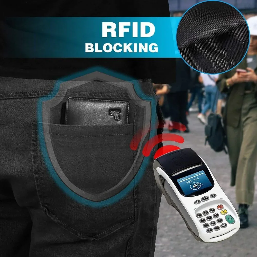 Men's Black Front Zipper Coin Pocket Genuine Leather Bifold Wallet Card Stylish